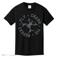 Fly Crash Fix Repeat Funny FPV Drone Pilot Racing Quad Kids T-Shirt thumb 0