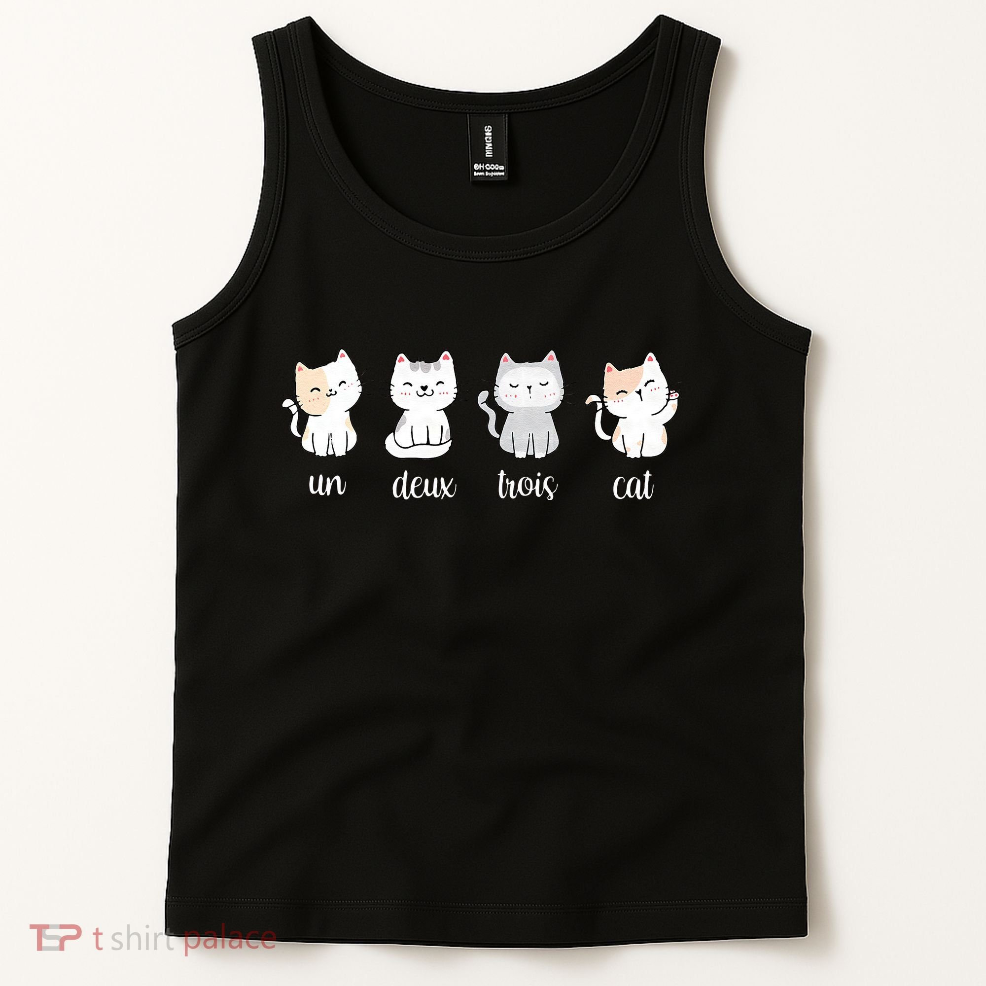 Funny Cute French Un Deux Trois Cat Kitten Lover Tank Top