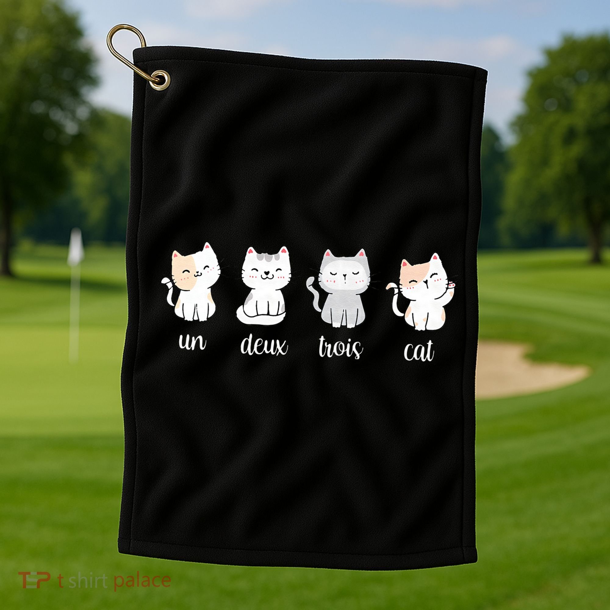 Funny Cute French Un Deux Trois Cat Kitten Lover Golf Towel