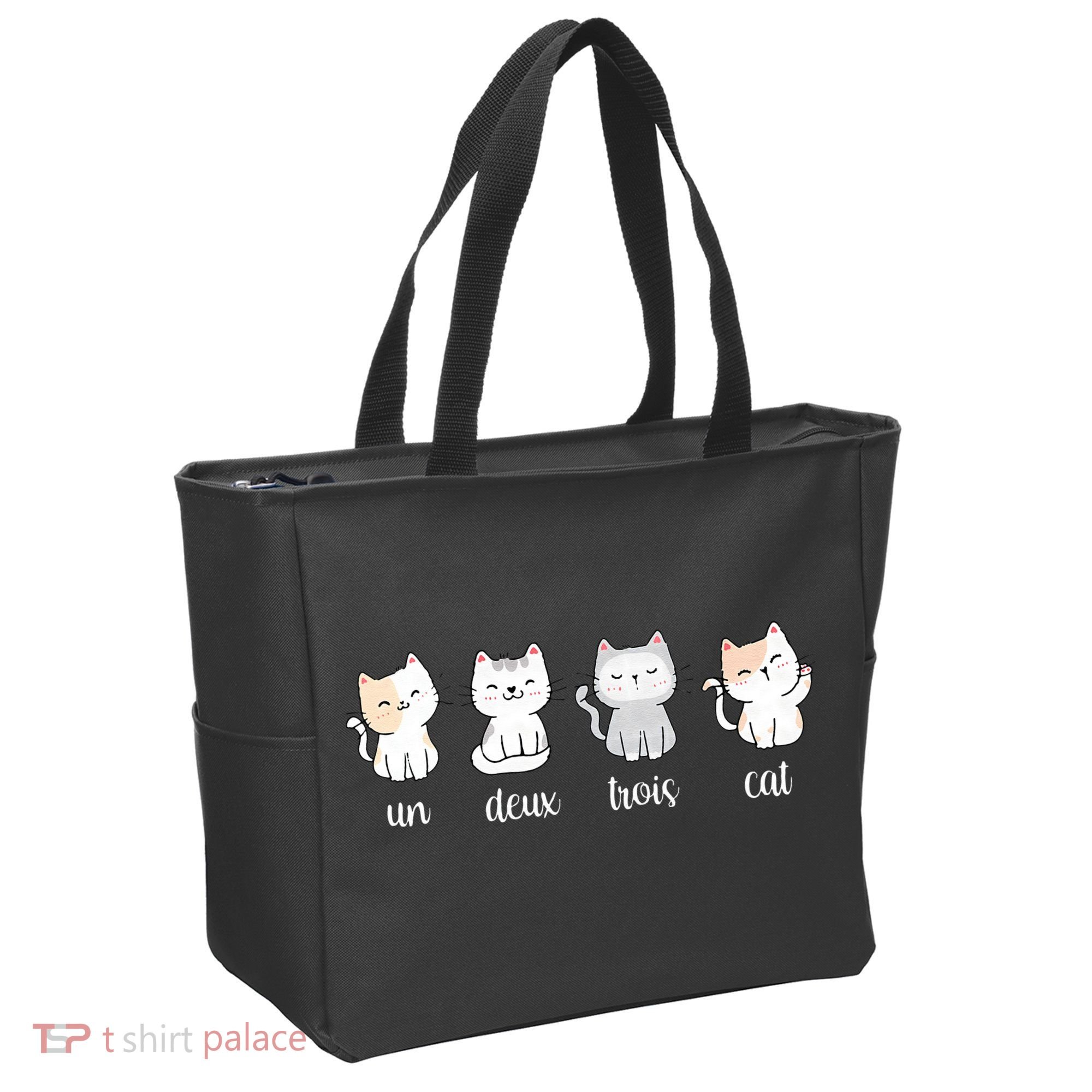 Funny Cute French Un Deux Trois Cat Kitten Lover Tote Bag