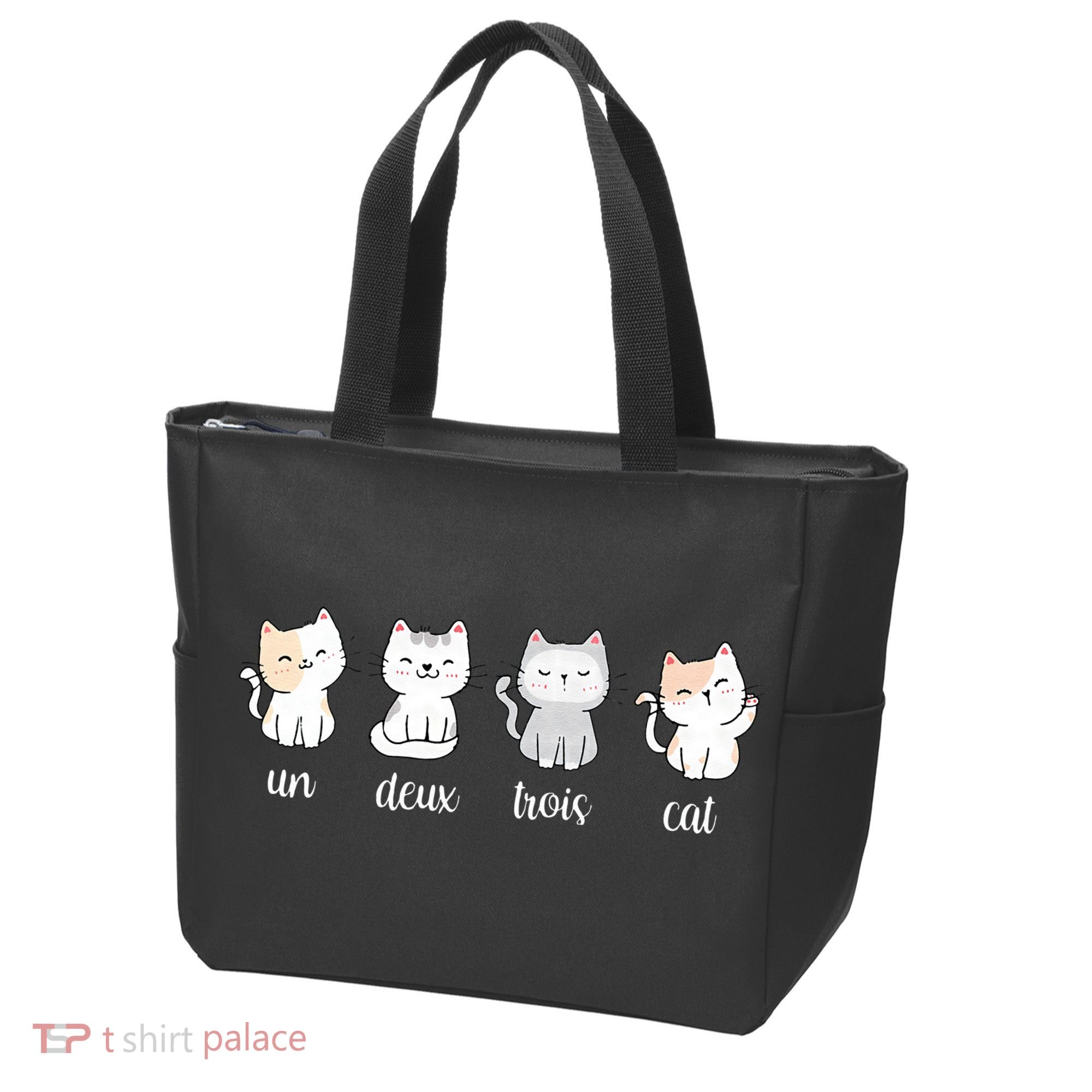 Funny Cute French Un Deux Trois Cat Kitten Lover Tote Bag