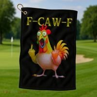 F Caw F Funny Chicken Middle Finger Clucking Rooster Meme Golf Towel thumb 1