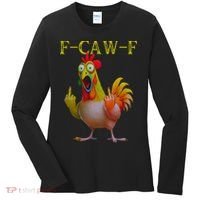 F Caw F Funny Chicken Middle Finger Clucking Rooster Meme Women's Long Sleeve Shirt thumb 0
