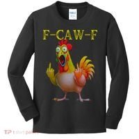 F Caw F Funny Chicken Middle Finger Clucking Rooster Meme Kids Long Sleeve Shirt thumb 0