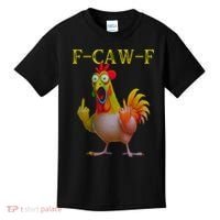 F Caw F Funny Chicken Middle Finger Clucking Rooster Meme Kids T-Shirt thumb 0