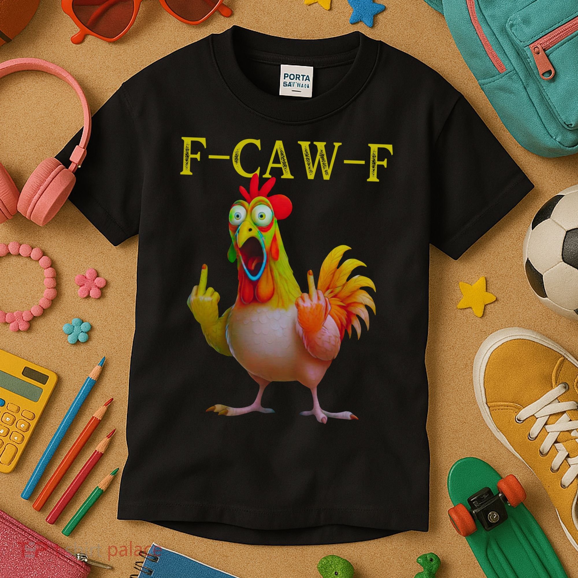 F Caw F Funny Chicken Middle Finger Clucking Rooster Meme Kids T-Shirt