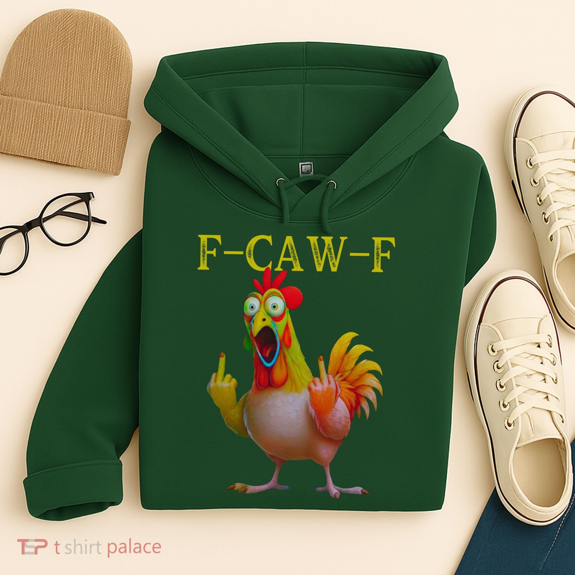 F Caw F Funny Chicken Middle Finger Clucking Rooster Meme Hoodie