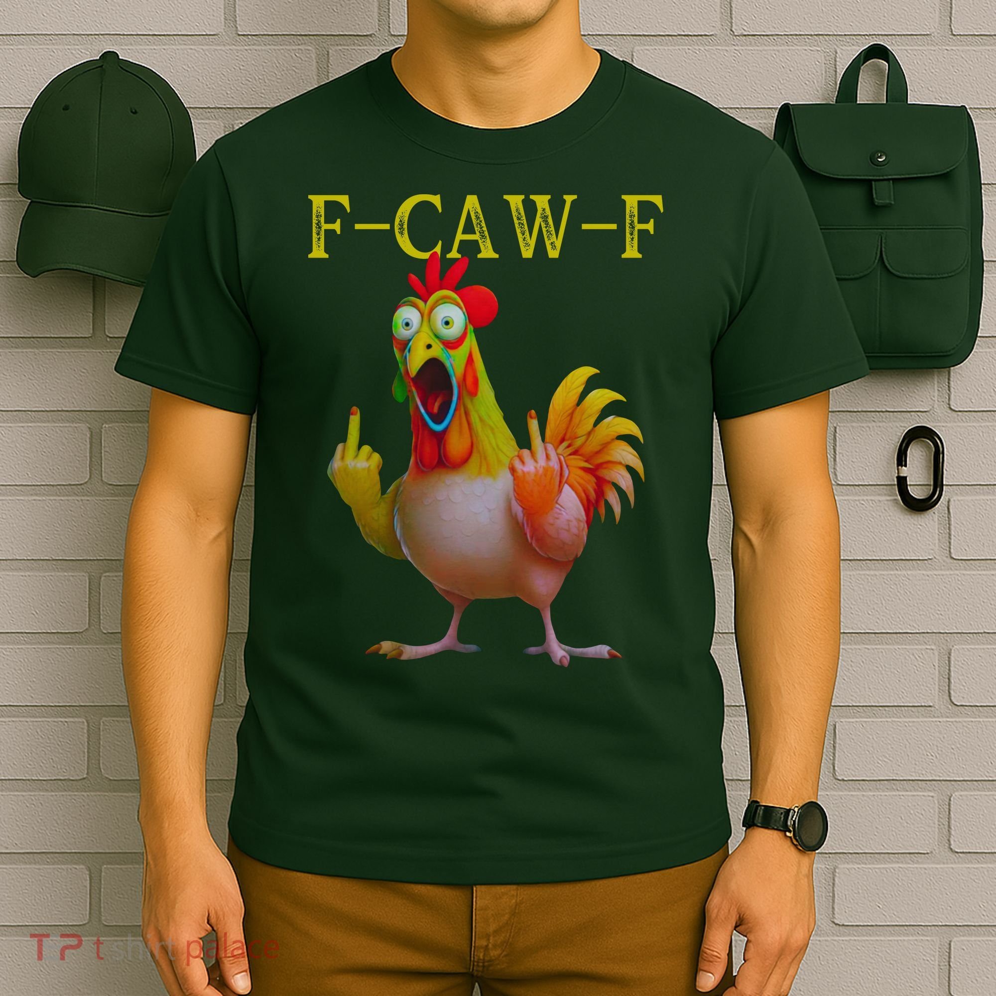 F Caw F Funny Chicken Middle Finger Clucking Rooster Meme T-Shirt