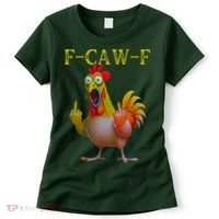 F Caw F Funny Chicken Middle Finger Clucking Rooster Meme Women's T-Shirt thumb 0