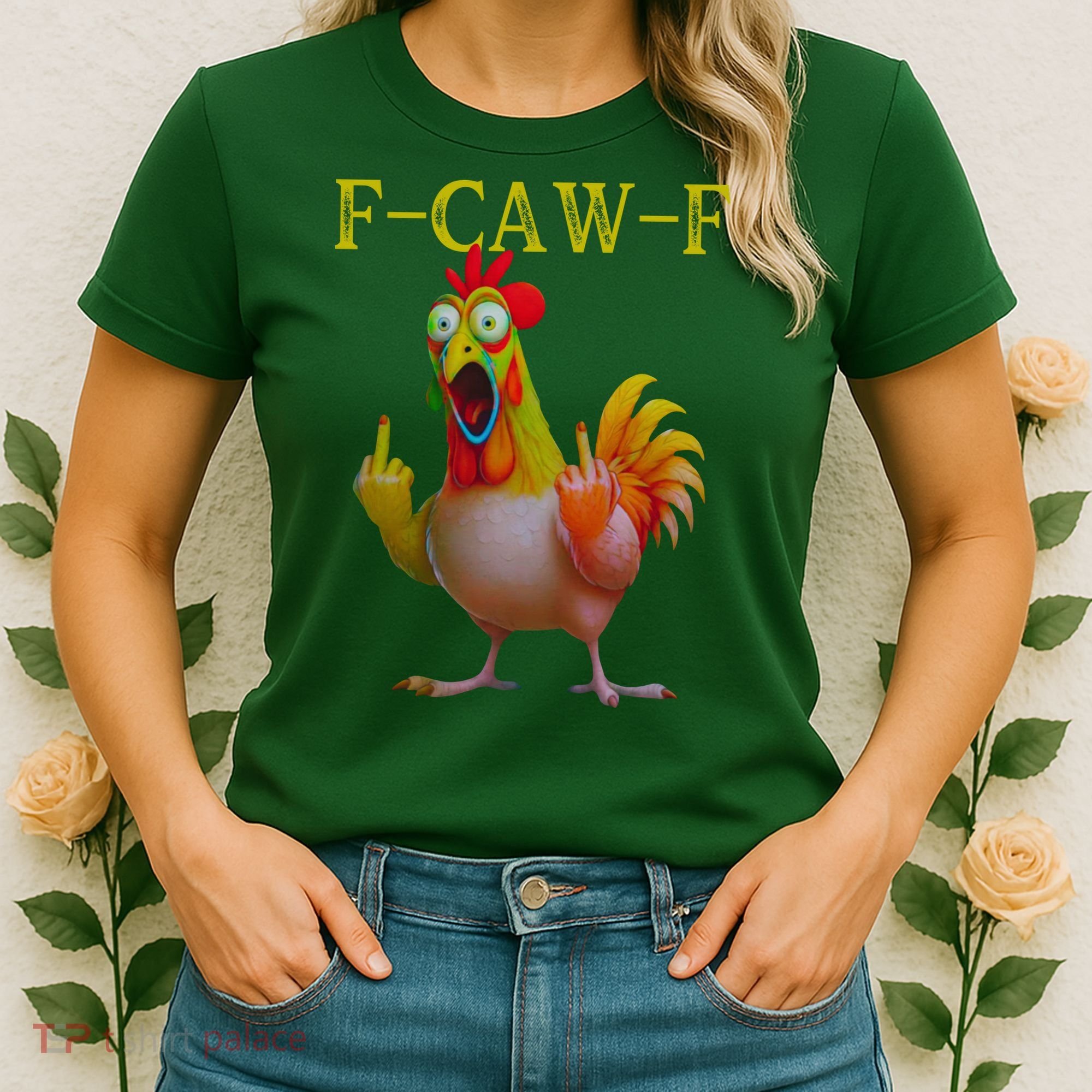 F Caw F Funny Chicken Middle Finger Clucking Rooster Meme Women's T-Shirt