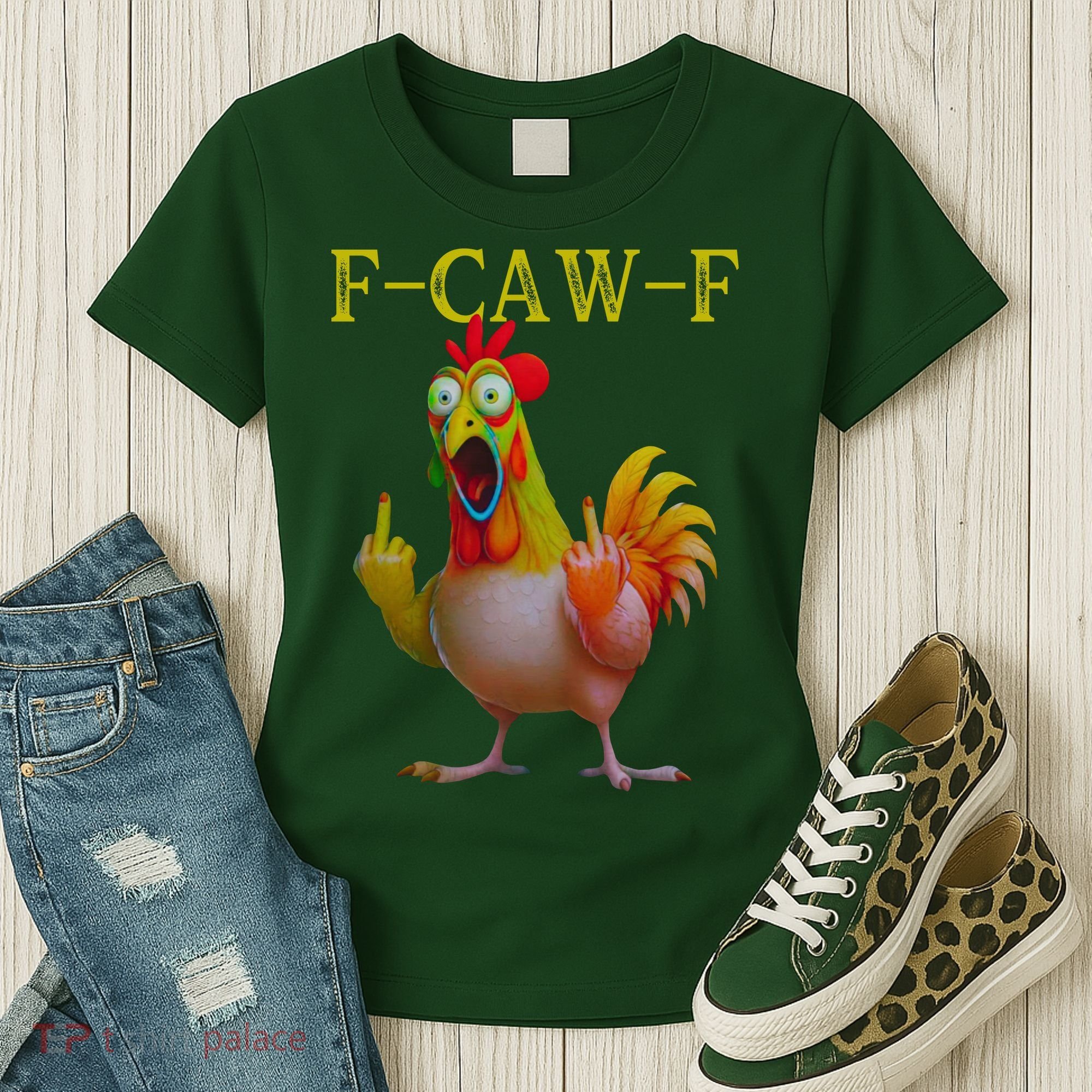 F Caw F Funny Chicken Middle Finger Clucking Rooster Meme Women's T-Shirt