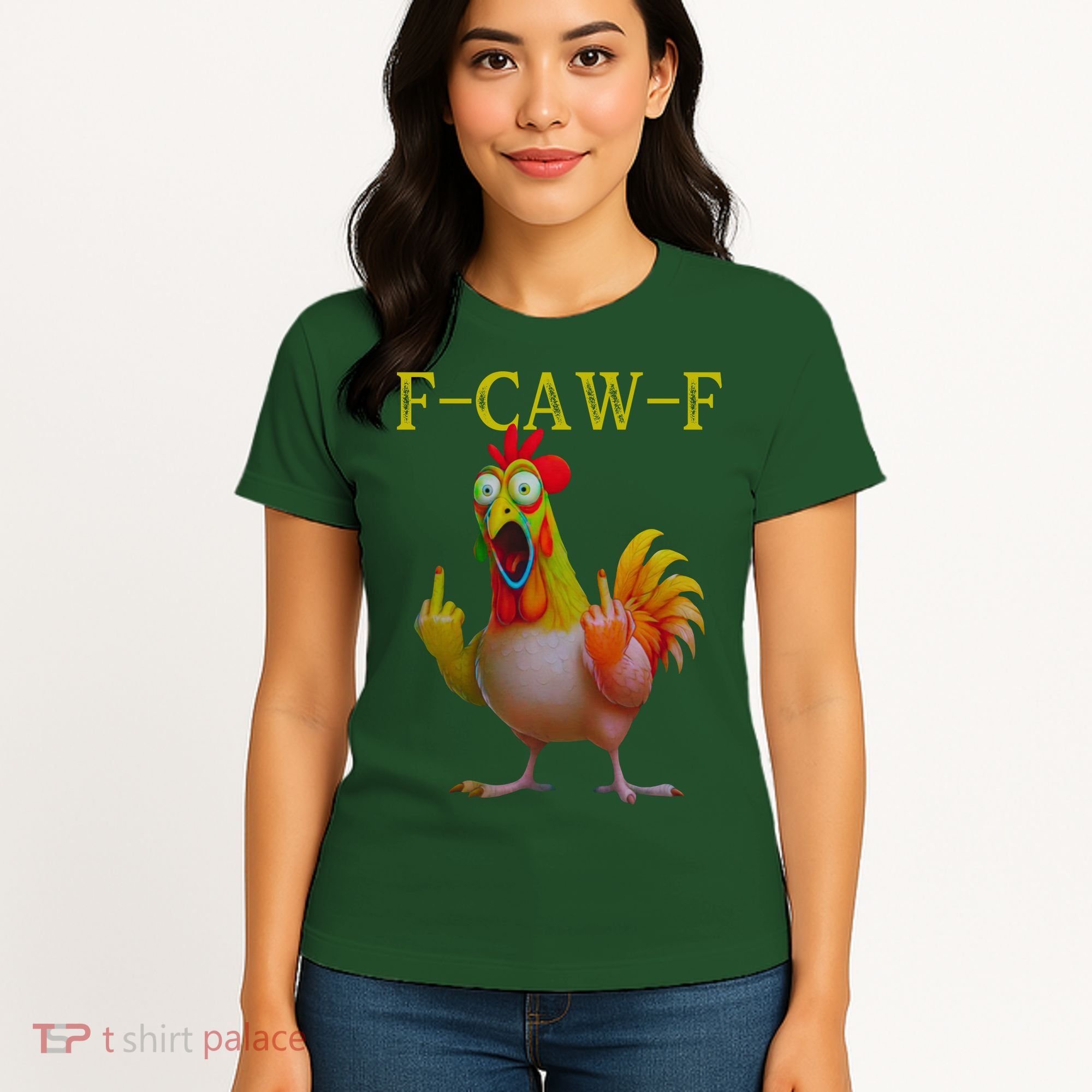 F Caw F Funny Chicken Middle Finger Clucking Rooster Meme Women's T-Shirt