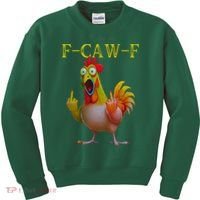 F Caw F Funny Chicken Middle Finger Clucking Rooster Meme Kids Sweatshirt thumb 0