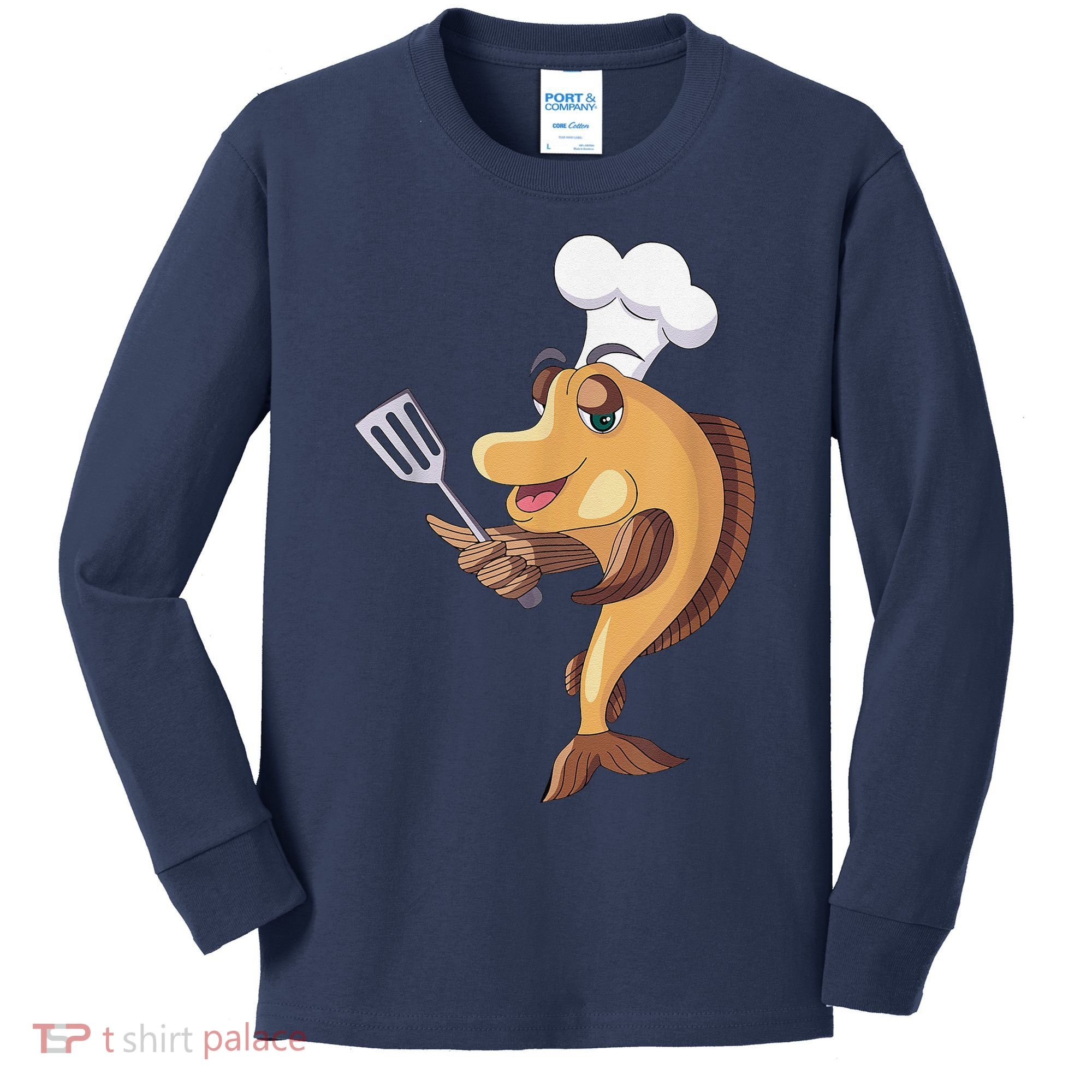 Fish Chef Fishing And Cooking Kids Long Sleeve Shirt