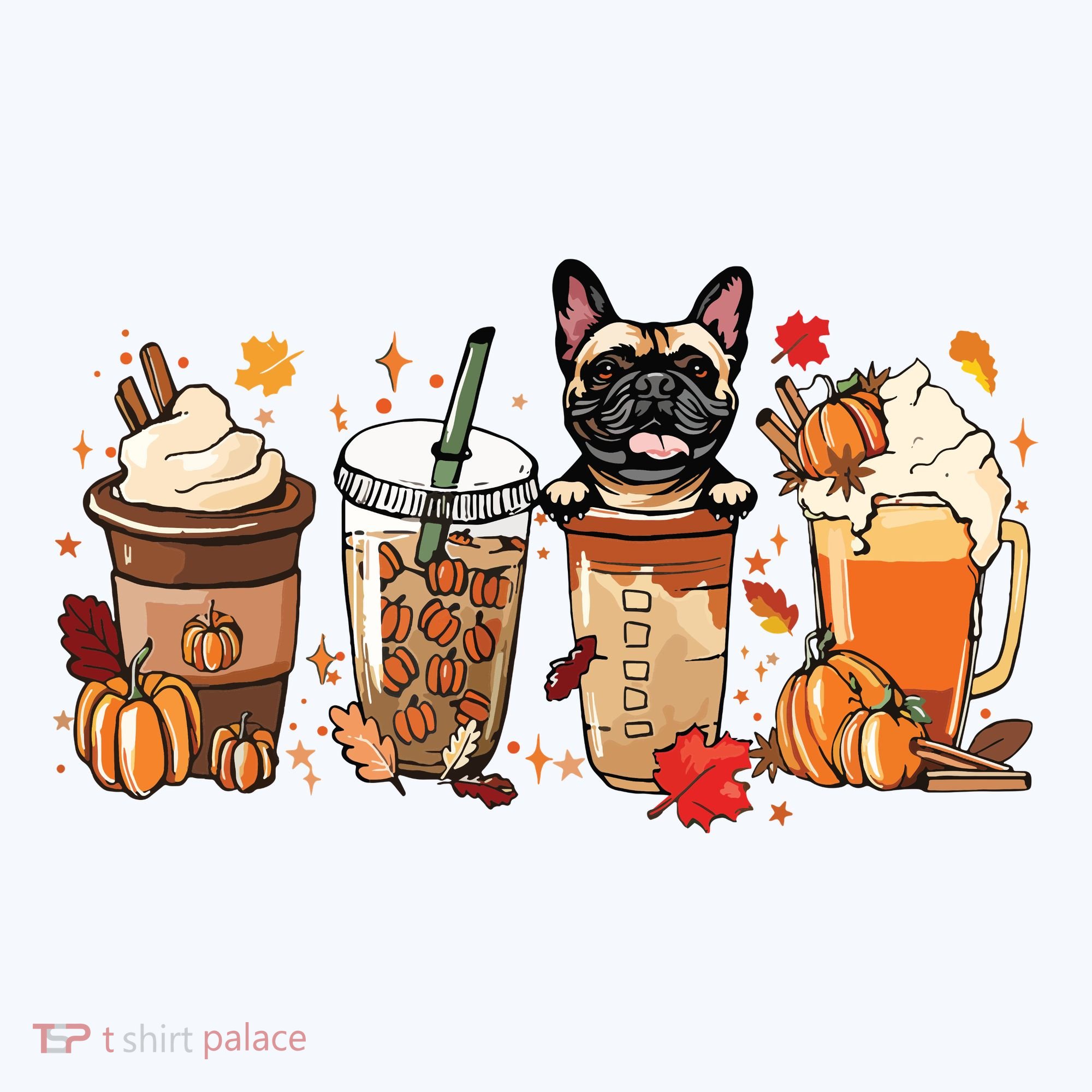 Fall Coffee French Bulldog Halloween Outfit For Fall Season T-Shirt
