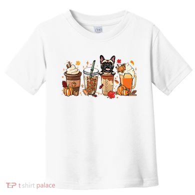 Fall Coffee French Bulldog Halloween Outfit For Fall Season Toddler T-Shirt