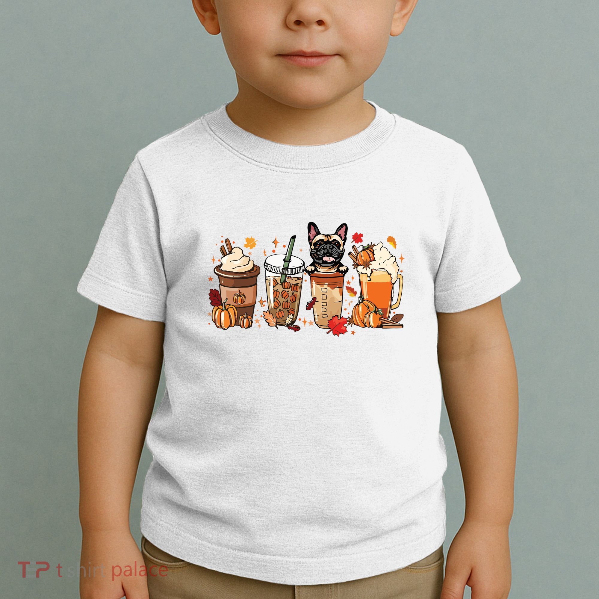 Fall Coffee French Bulldog Halloween Outfit For Fall Season Toddler T-Shirt