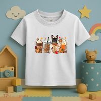 Fall Coffee French Bulldog Halloween Outfit For Fall Season Toddler T-Shirt thumb 3