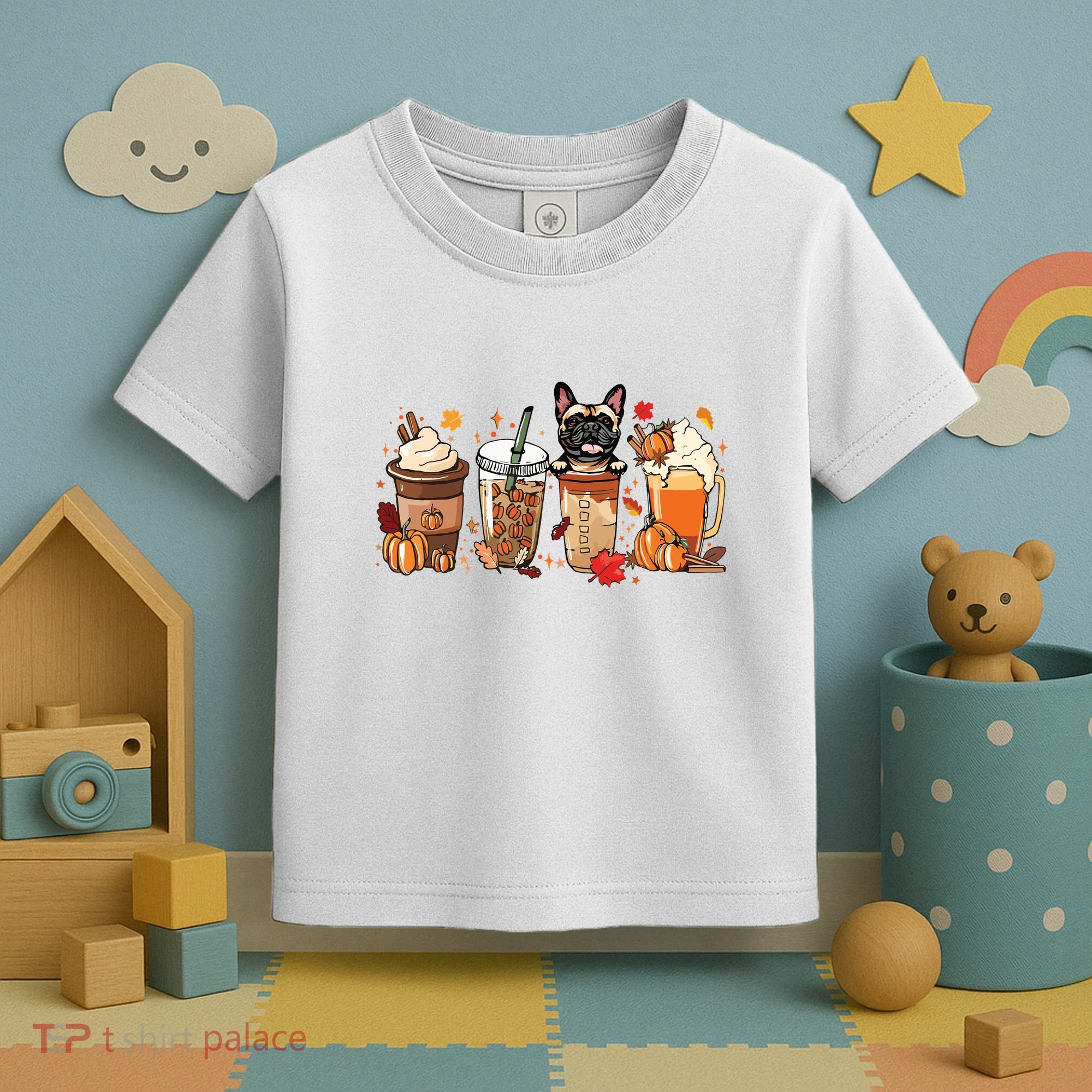 Fall Coffee French Bulldog Halloween Outfit For Fall Season Toddler T-Shirt