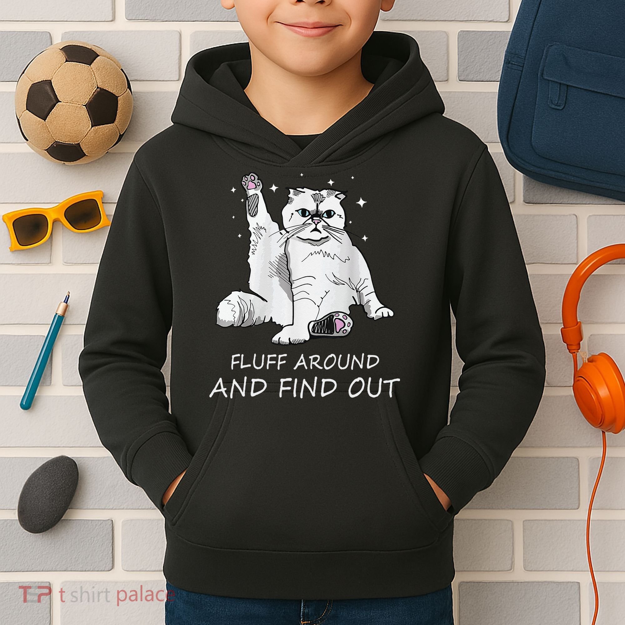 Funny Cat Fluff Around And Find Out Kids Hoodie
