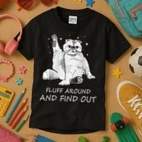Funny Cat Fluff Around And Find Out Kids T-Shirt thumb 3