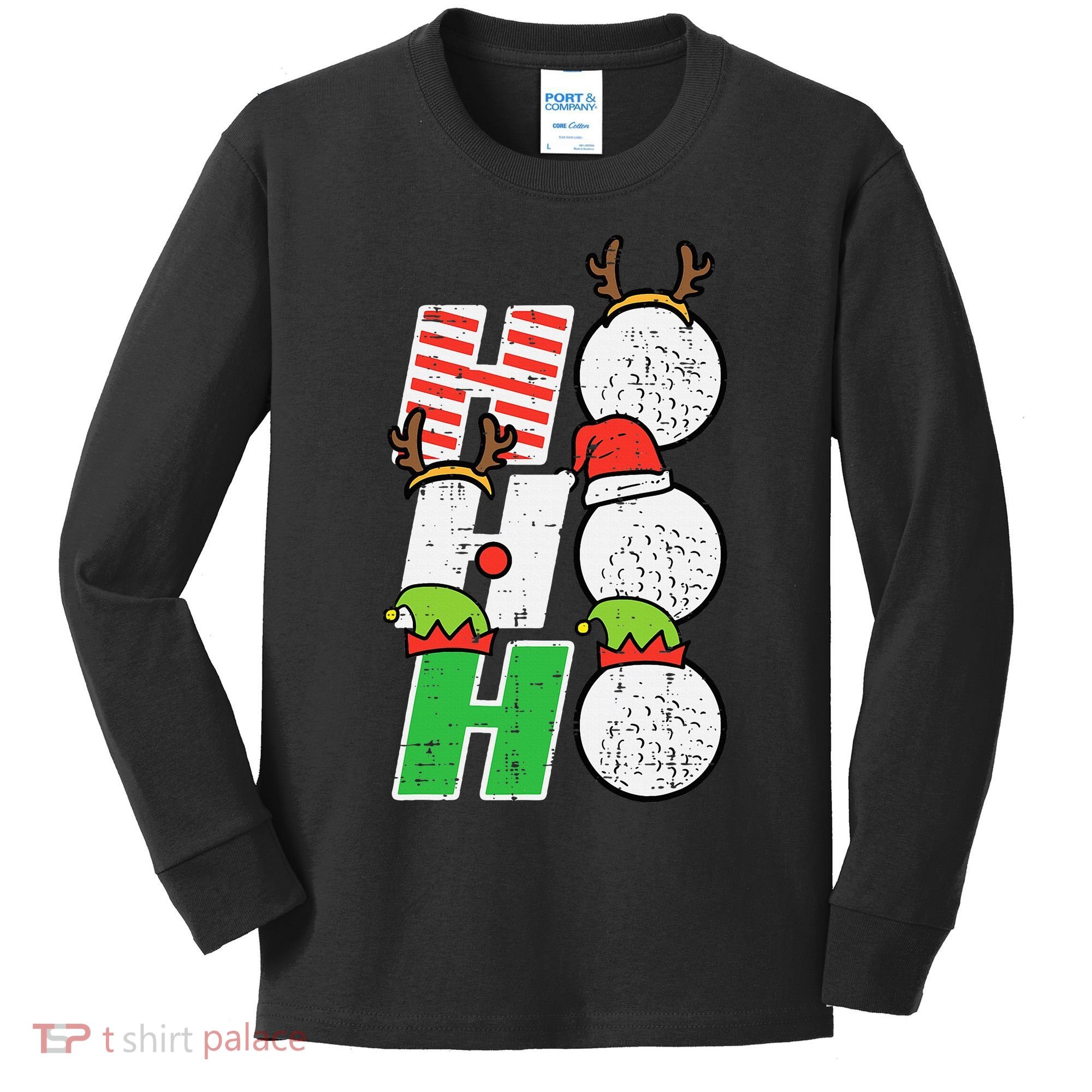 Funny Christmas Golfing Sports Golfer Gift Kids Long Sleeve Shirt