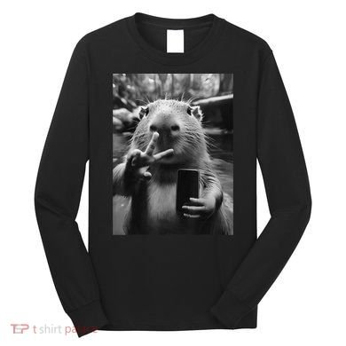 Funny Capybara Gifts Cool Capybara Selfie Long Sleeve Shirt