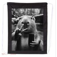 Funny Capybara Gifts Cool Capybara Selfie Drawstring Bag thumb 0