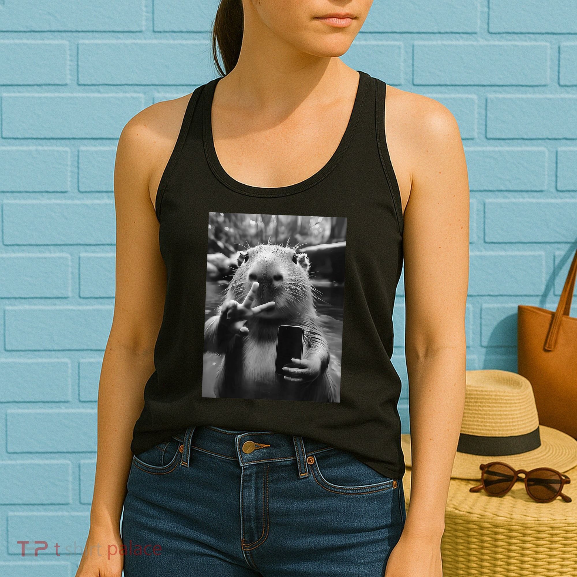 Funny Capybara Gifts Cool Capybara Selfie Women's Tank Top