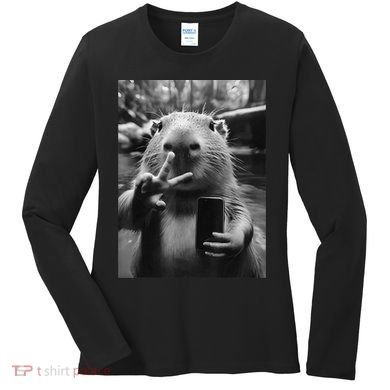 Funny Capybara Gifts Cool Capybara Selfie Women's Long Sleeve Shirt