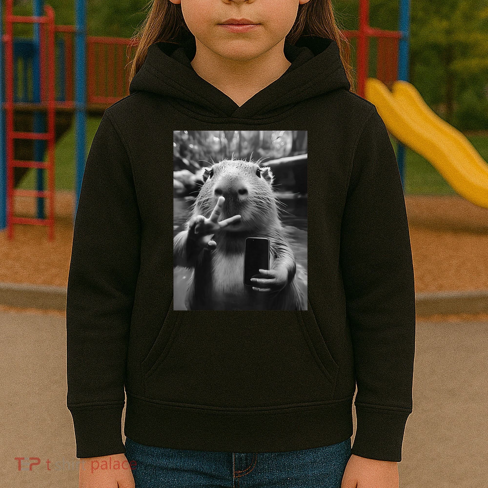Funny Capybara Gifts Cool Capybara Selfie Kids Hoodie