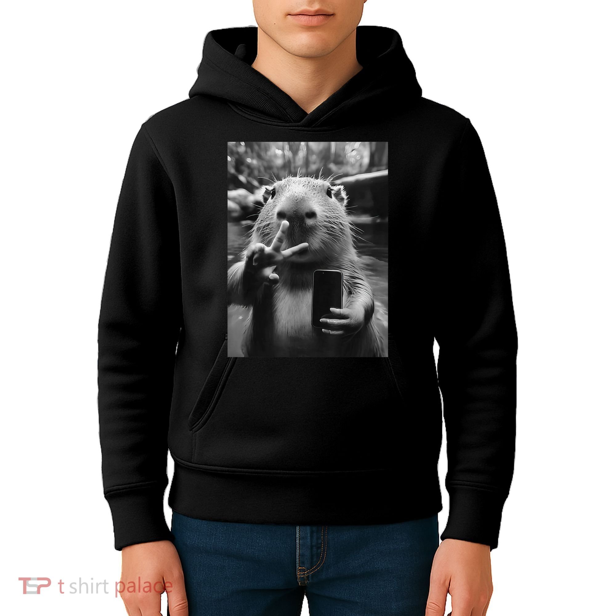 Funny Capybara Gifts Cool Capybara Selfie Kids Hoodie