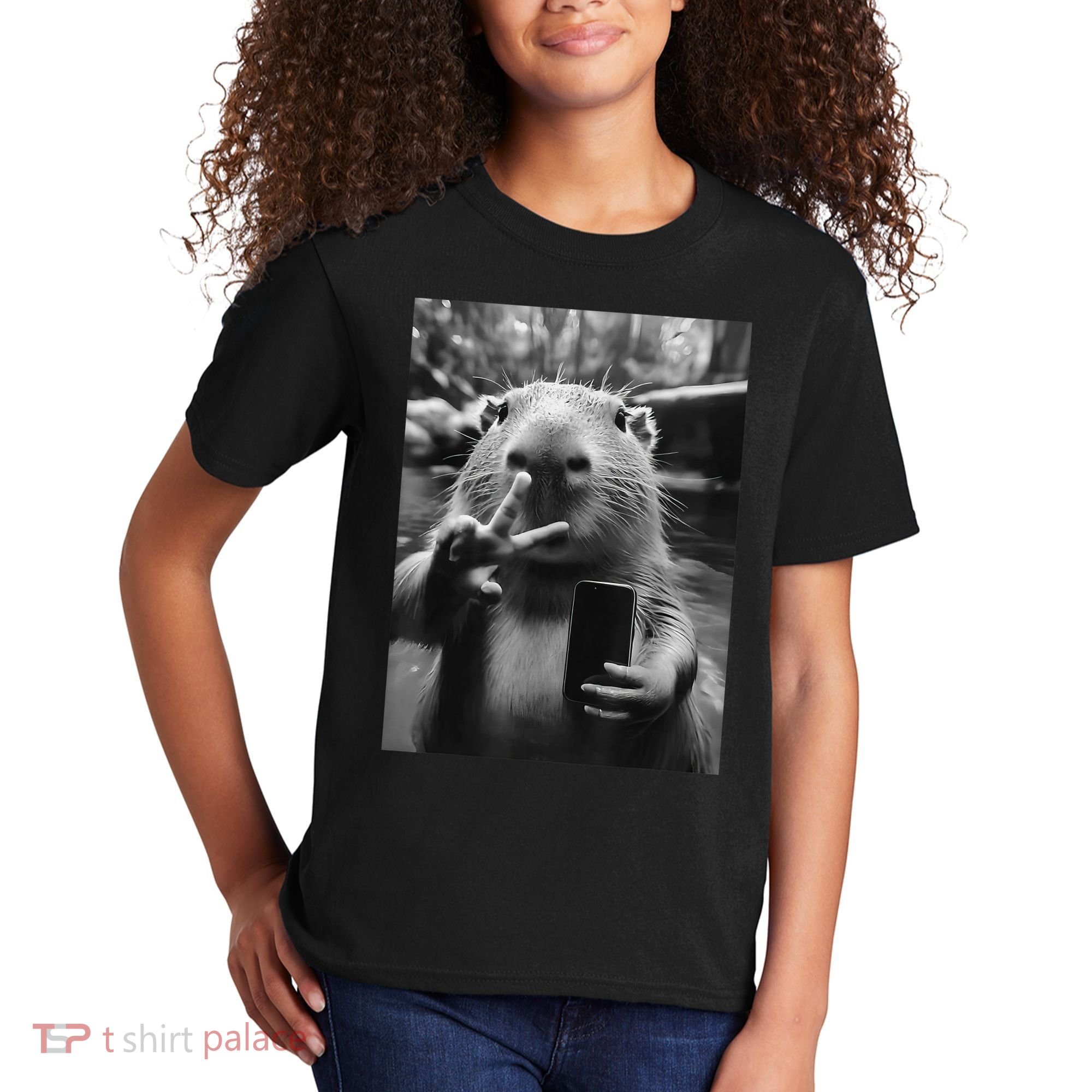 Funny Capybara Gifts Cool Capybara Selfie Kids T-Shirt