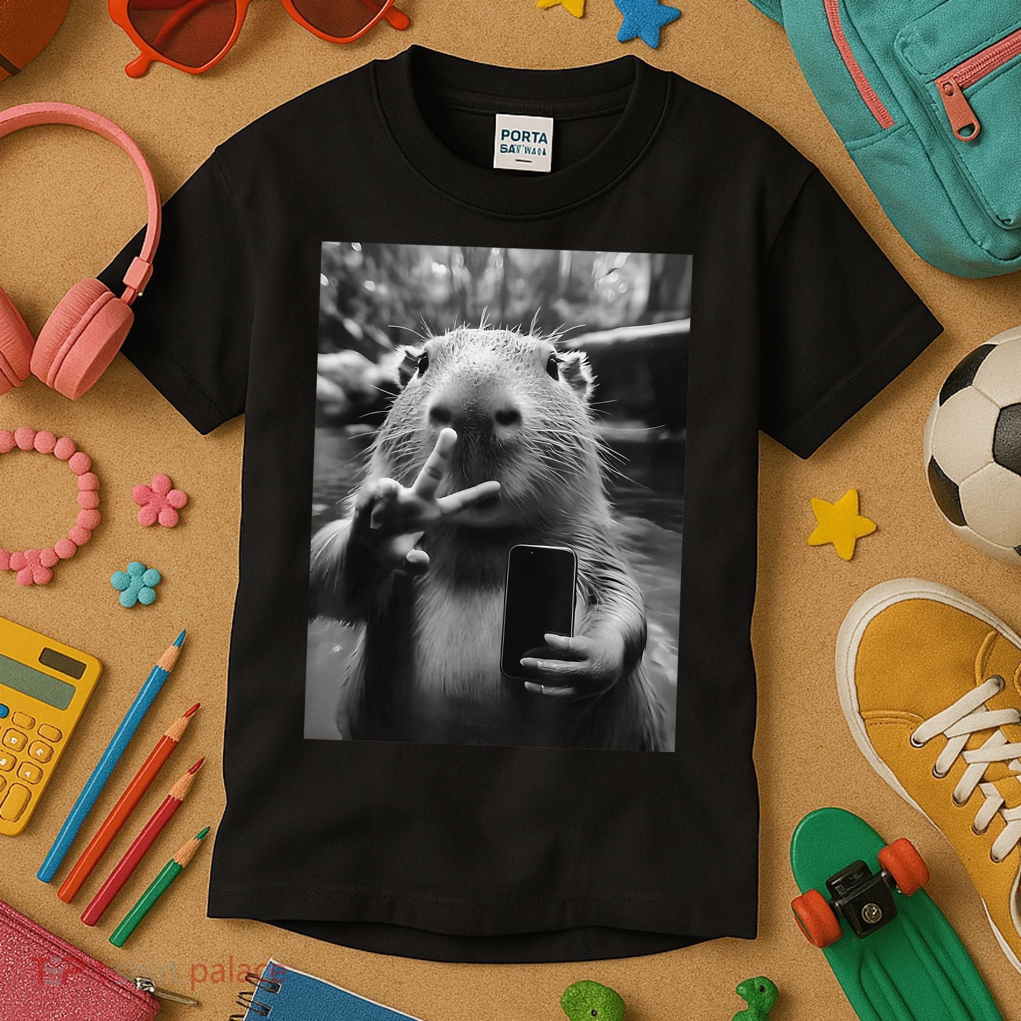 Funny Capybara Gifts Cool Capybara Selfie Kids T-Shirt