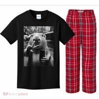 Funny Capybara Gifts Cool Capybara Selfie Kids Plaid Pajama Set thumb 0