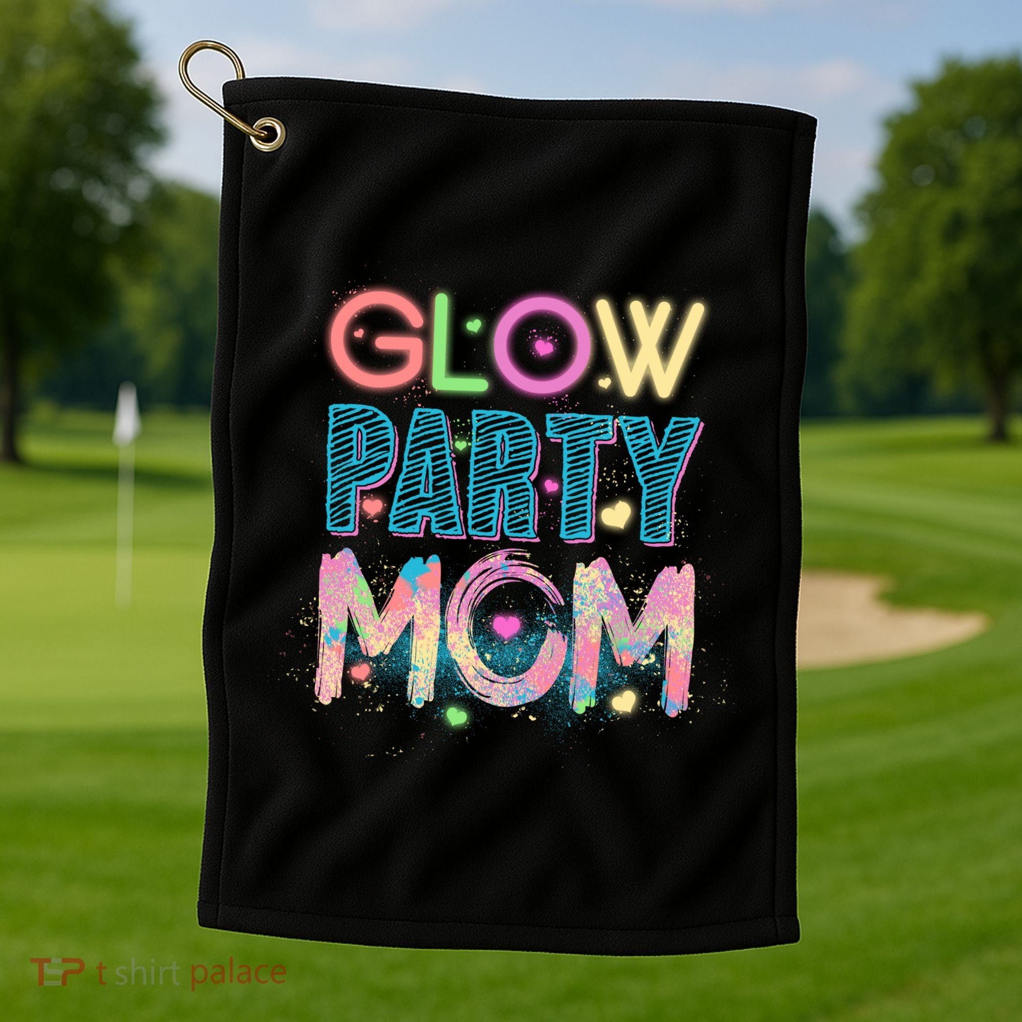 Funny Cute Glow Party Mom Golf Towel