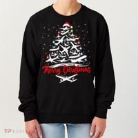 Funny Christmas Gift Airplane Christmas Tree Women's Sweatshirt thumb 0