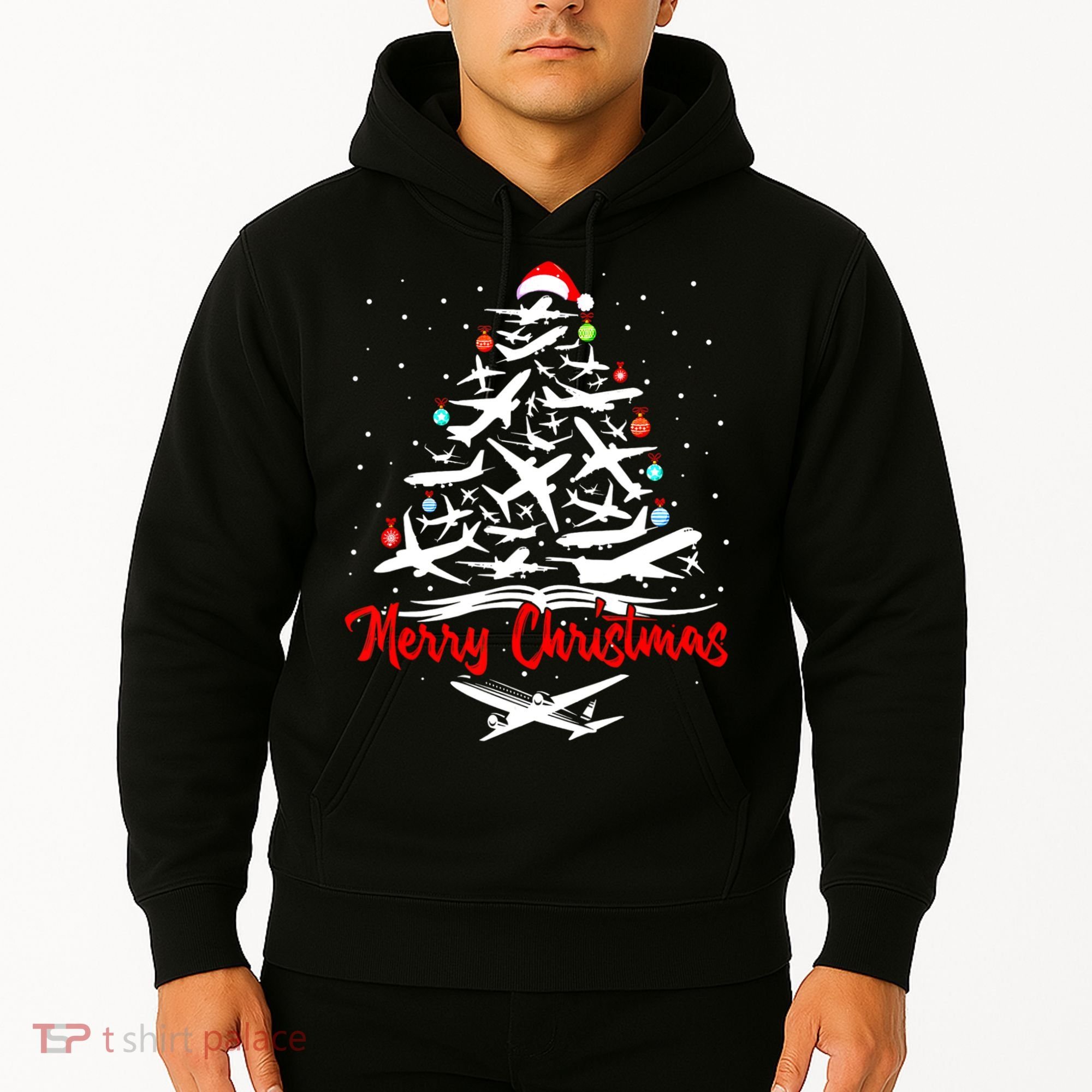 Funny Christmas Gift Airplane Christmas Tree Hoodie