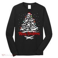 Funny Christmas Gift Airplane Christmas Tree Long Sleeve Shirt thumb 0