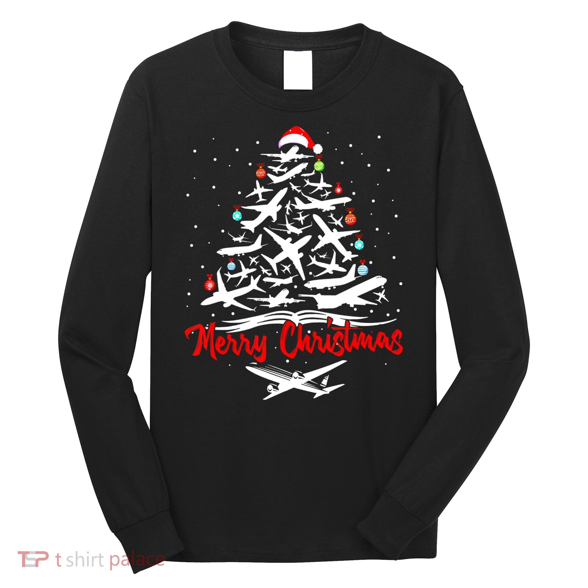Funny Christmas Gift Airplane Christmas Tree Long Sleeve Shirt