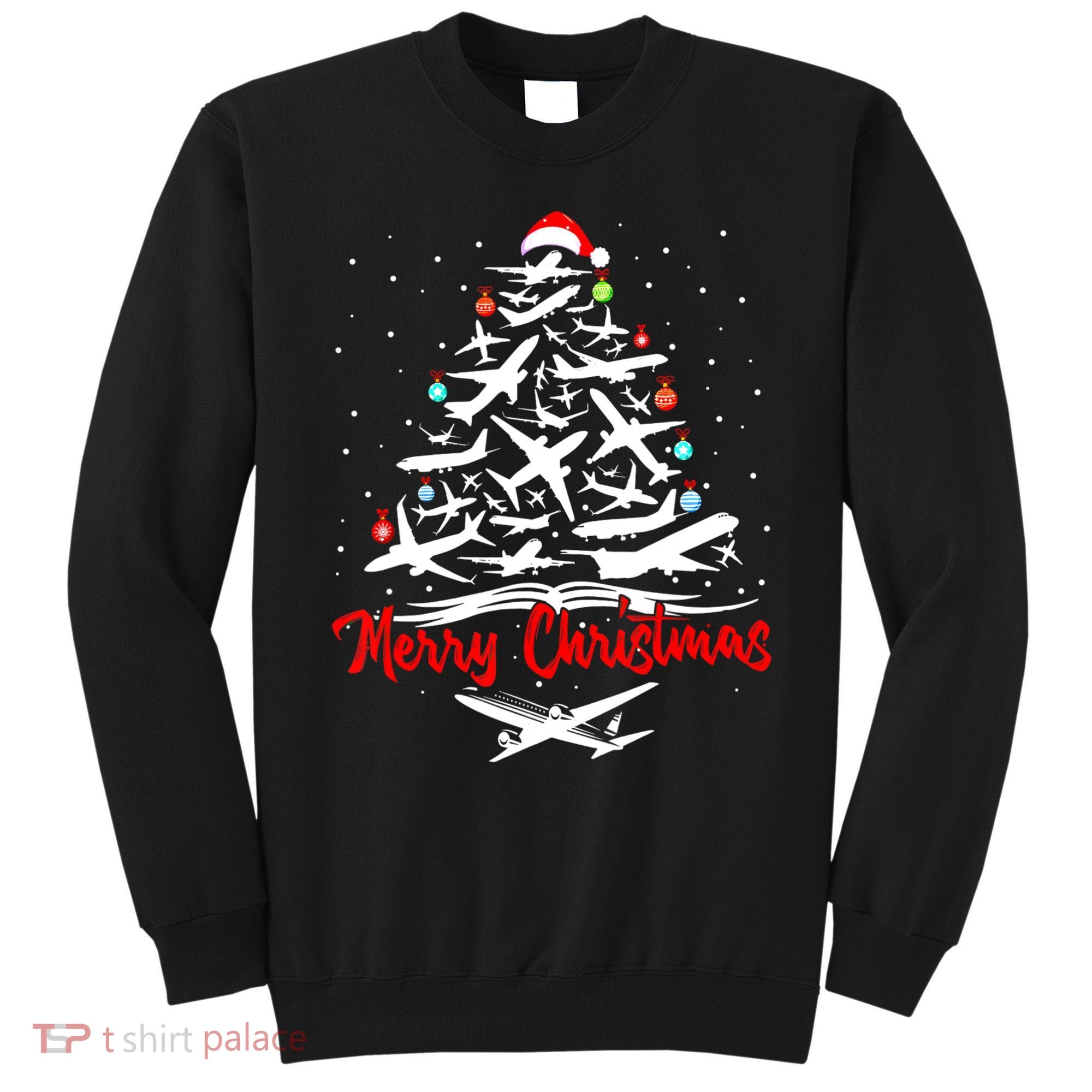 Funny Christmas Gift Airplane Christmas Tree Sweatshirt