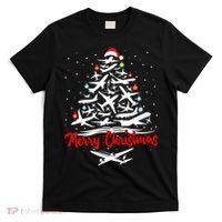 Funny Christmas Gift Airplane Christmas Tree T-Shirt thumb 0