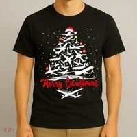 Funny Christmas Gift Airplane Christmas Tree T-Shirt thumb 3