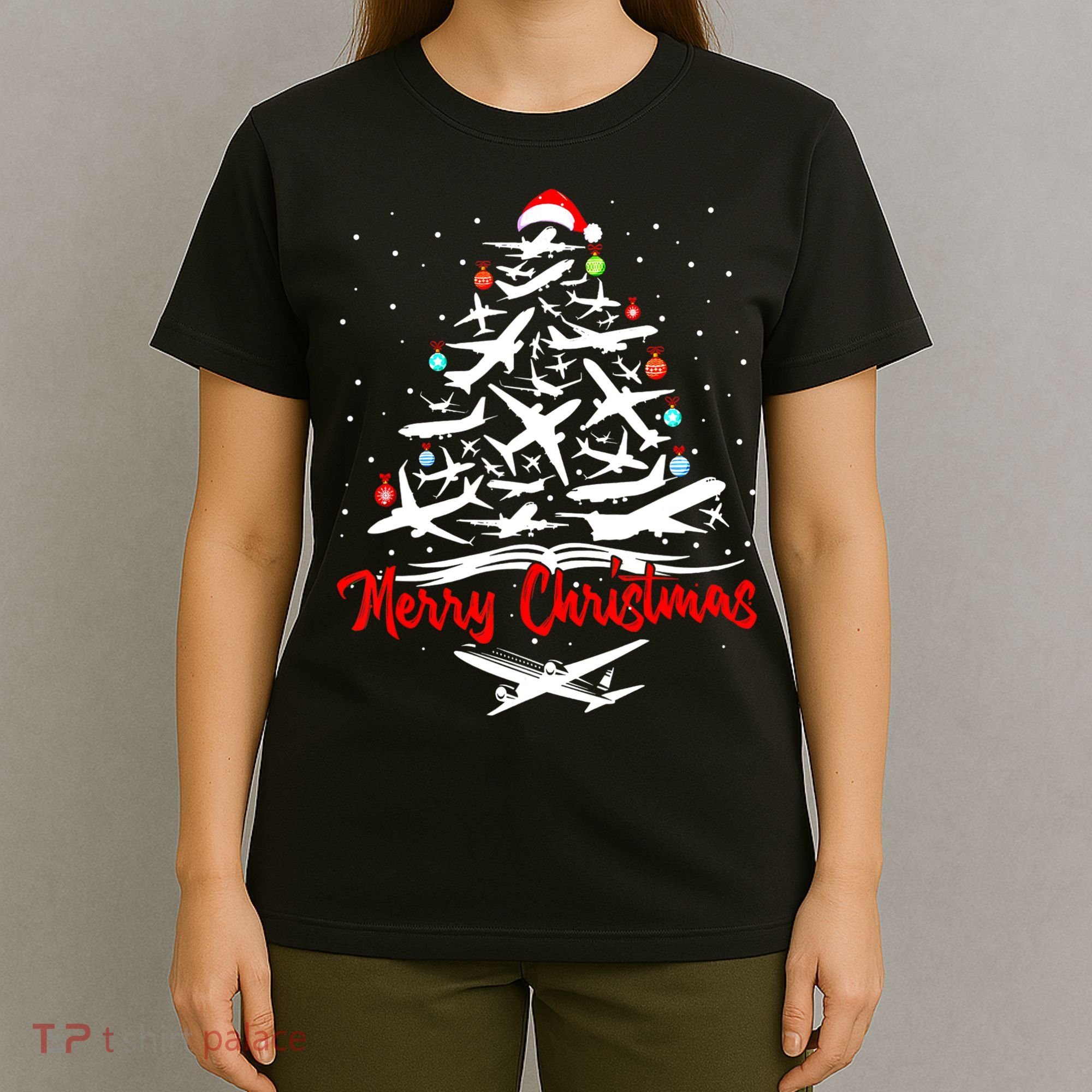 Funny Christmas Gift Airplane Christmas Tree T-Shirt