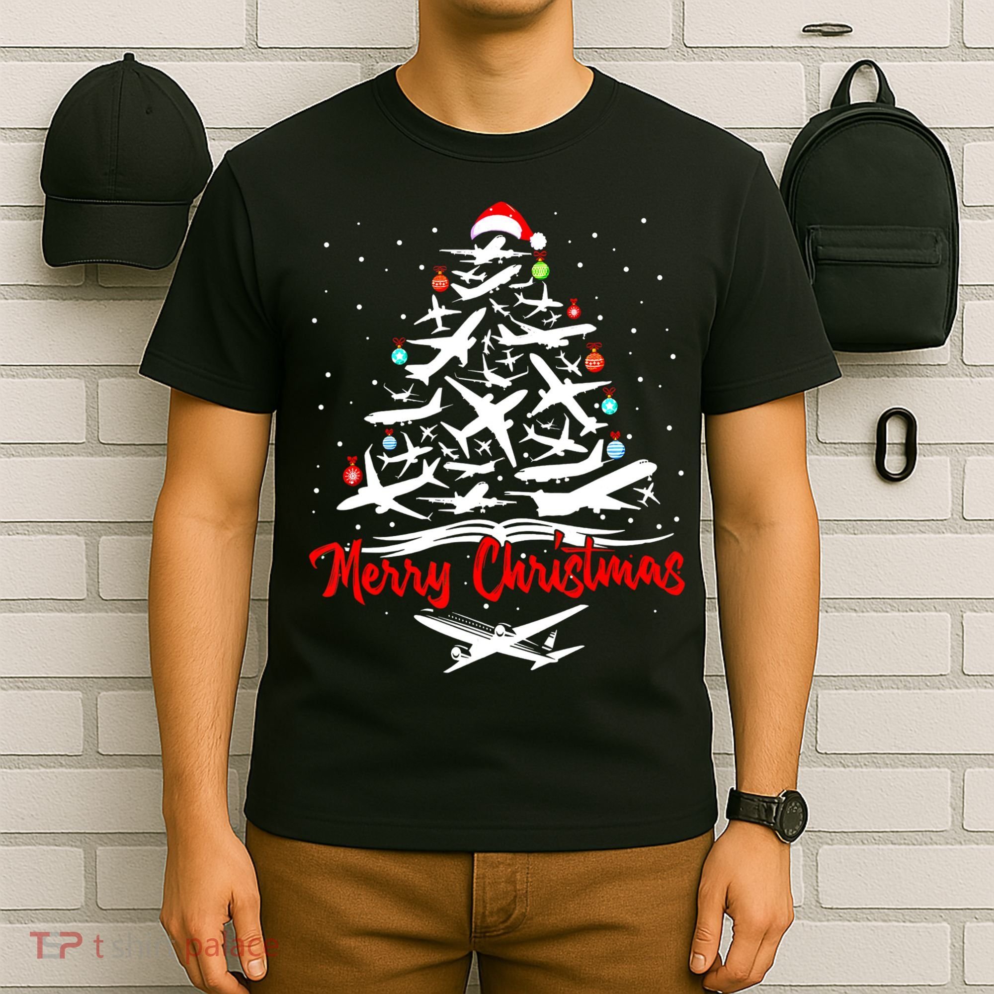 Funny Christmas Gift Airplane Christmas Tree T-Shirt