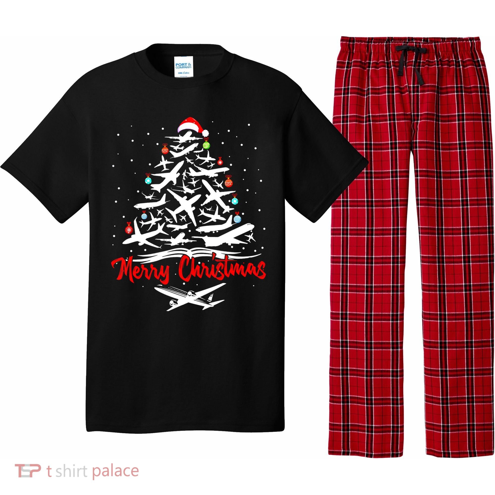 Funny Christmas Gift Airplane Christmas Tree Pajama Set