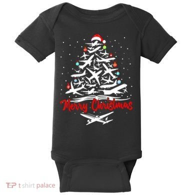 Funny Christmas Gift Airplane Christmas Tree Baby Bodysuit