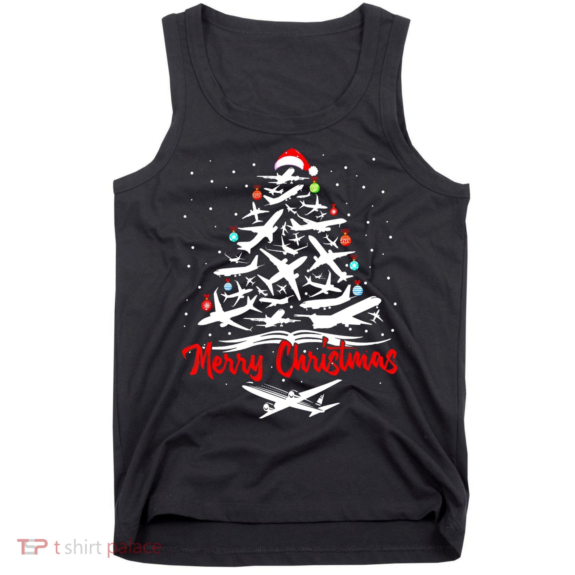 Funny Christmas Gift Airplane Christmas Tree Tank Top