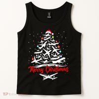 Funny Christmas Gift Airplane Christmas Tree Tank Top thumb 2