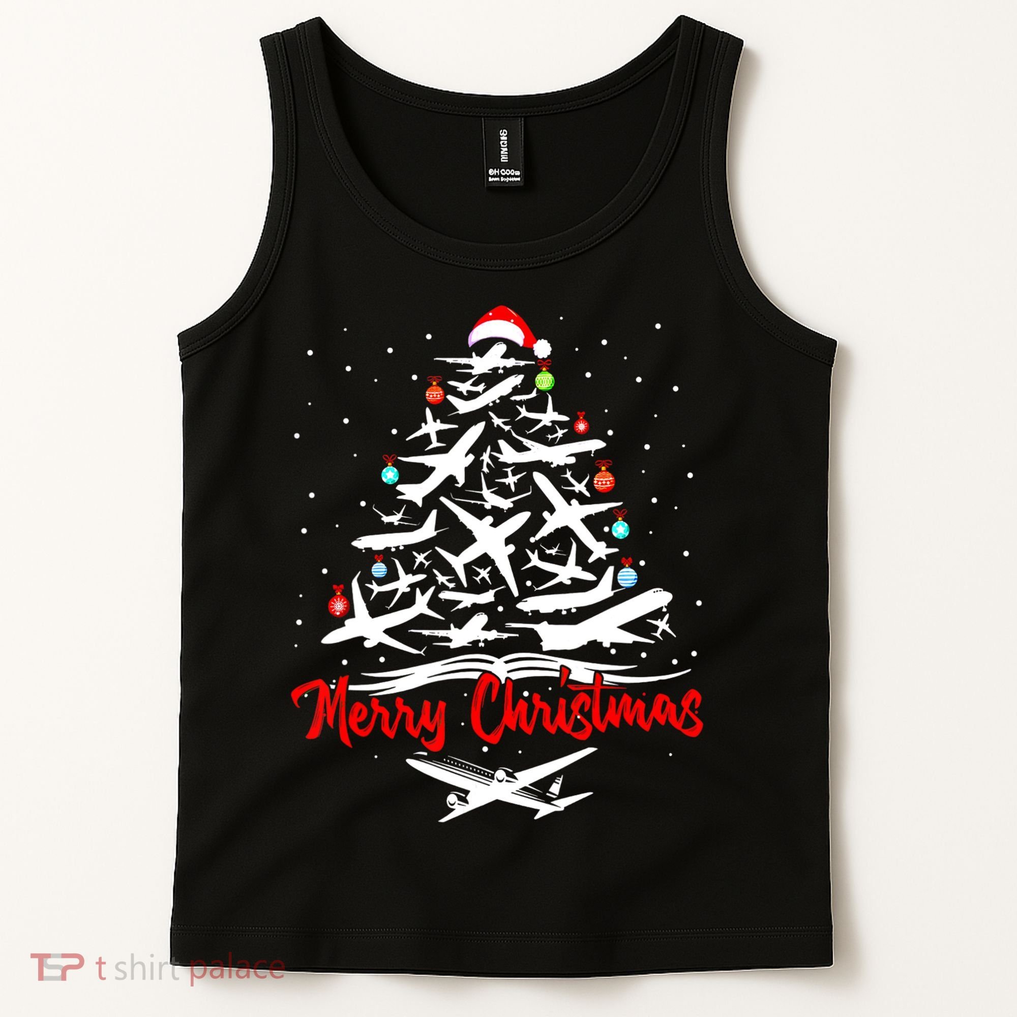 Funny Christmas Gift Airplane Christmas Tree Tank Top